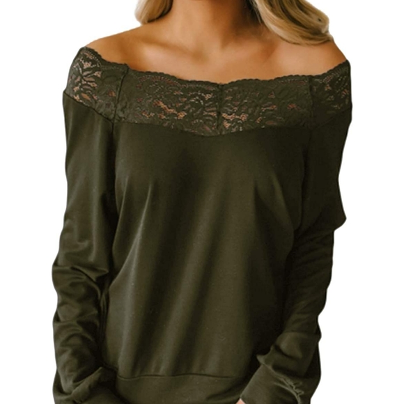 YOINS Tops - Yoins Olive Green Off Shoulder Blouse, S